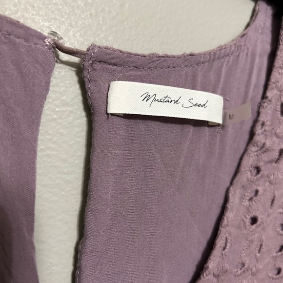 Mustard Seed Women's Dress M Lavender Eyelet Ruffle Sleeve V Neck Mini Keyhole - Picture 3 of 12